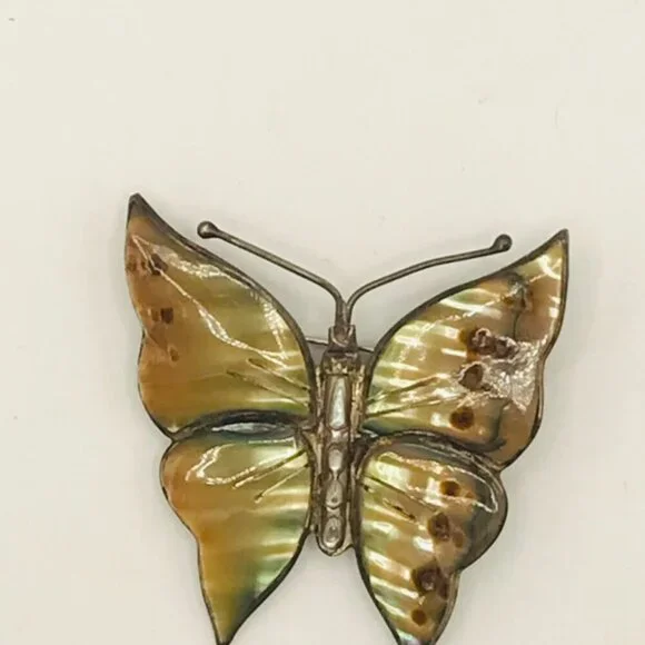 Vintage Sterling Silver and Abalone Shell Butterfly Brooch - Picture 2 of 12